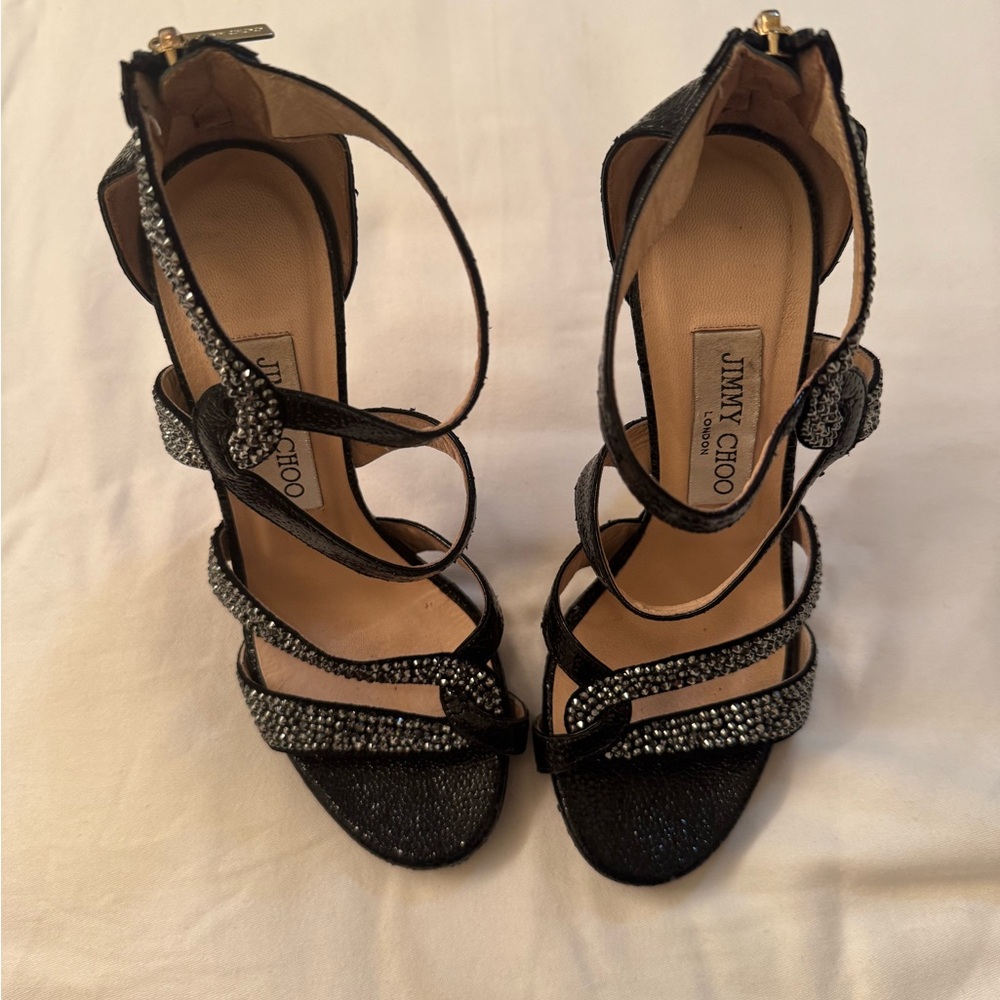Jimmy Choo Glittering Black Strappy Heels 36